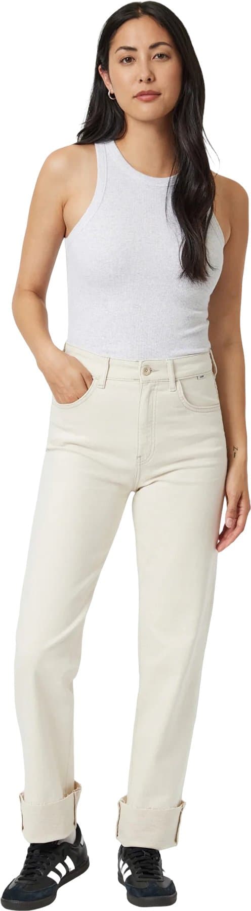 Numéro de l'image de la galerie de produits 3 pour le produit Pantalon en denim à jambe droite et revers Savannah - Femme