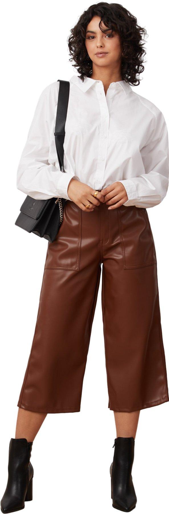 Image de produit pour Pantalon en cuir végan à jambe large et taille haute Lily - Femme