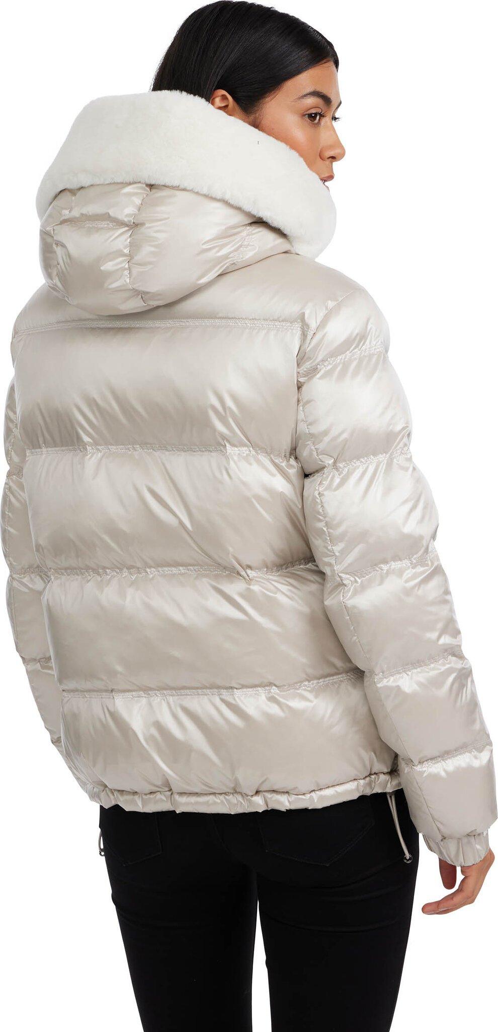 Product gallery image number 5 for product Mavis Channel Quilted Short Puffer Jacket with Faux Rabbit Fur Hood - Women's