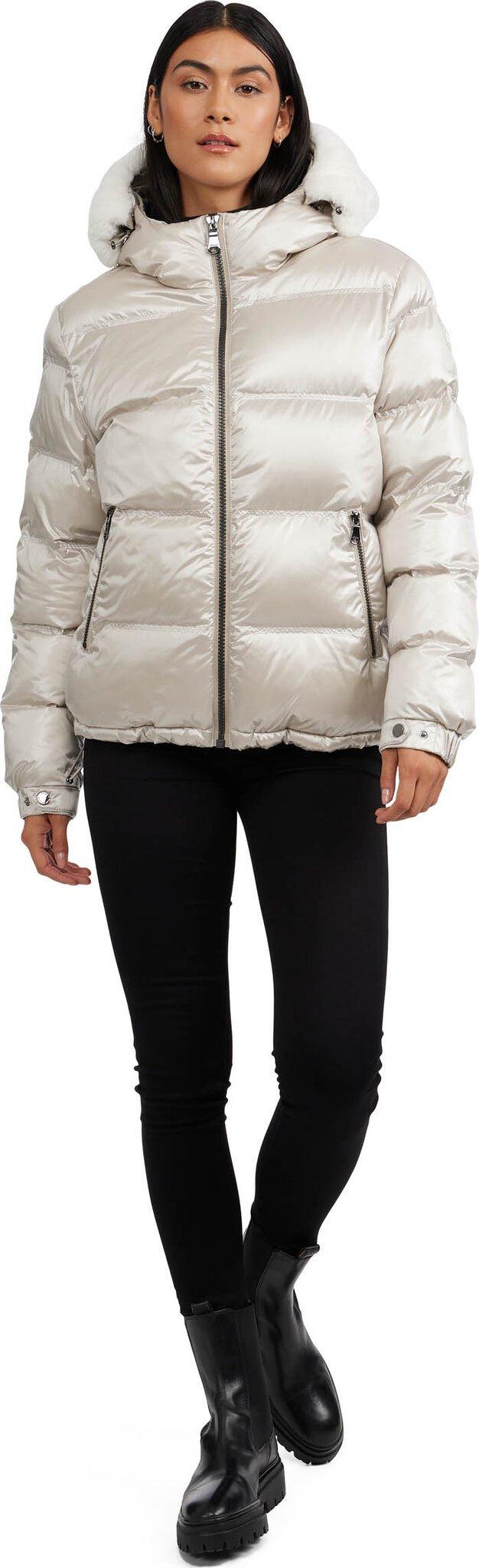 Product gallery image number 3 for product Mavis Channel Quilted Short Puffer Jacket with Faux Rabbit Fur Hood - Women's