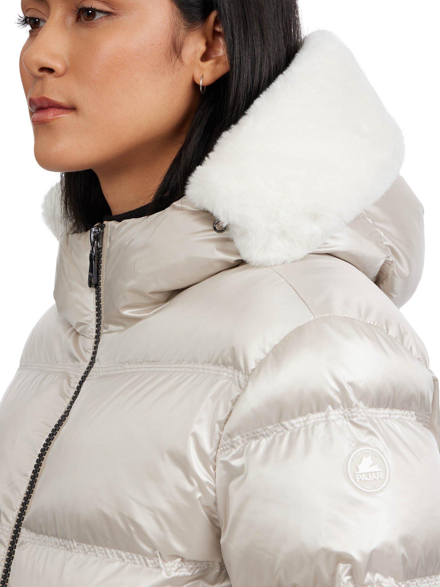 Product gallery image number 4 for product Mavis Channel Quilted Short Puffer Jacket with Faux Rabbit Fur Hood - Women's