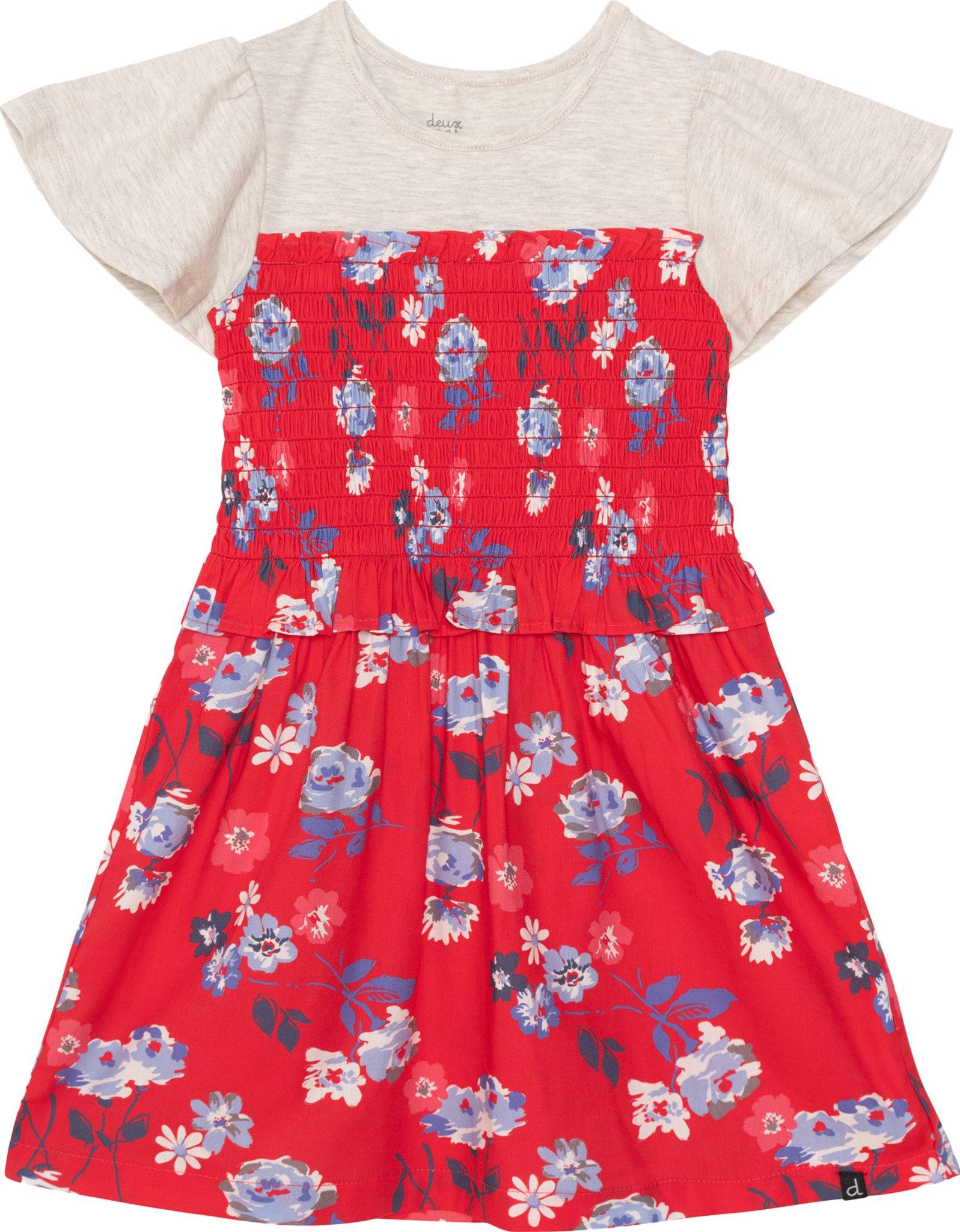 Product gallery image number 1 for product Bi-Material Printed Flowers Short Sleeve Smocked Dress - Little Girls