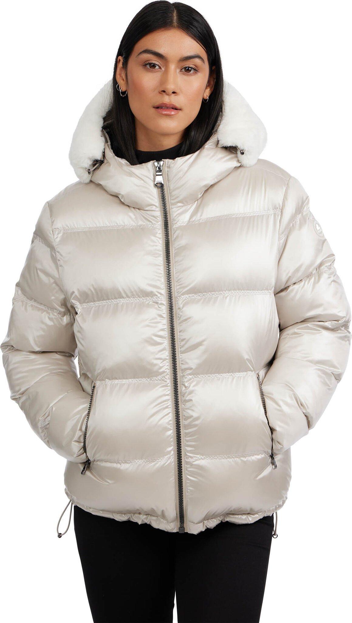 Product image for Mavis Channel Quilted Short Puffer Jacket with Faux Rabbit Fur Hood - Women's