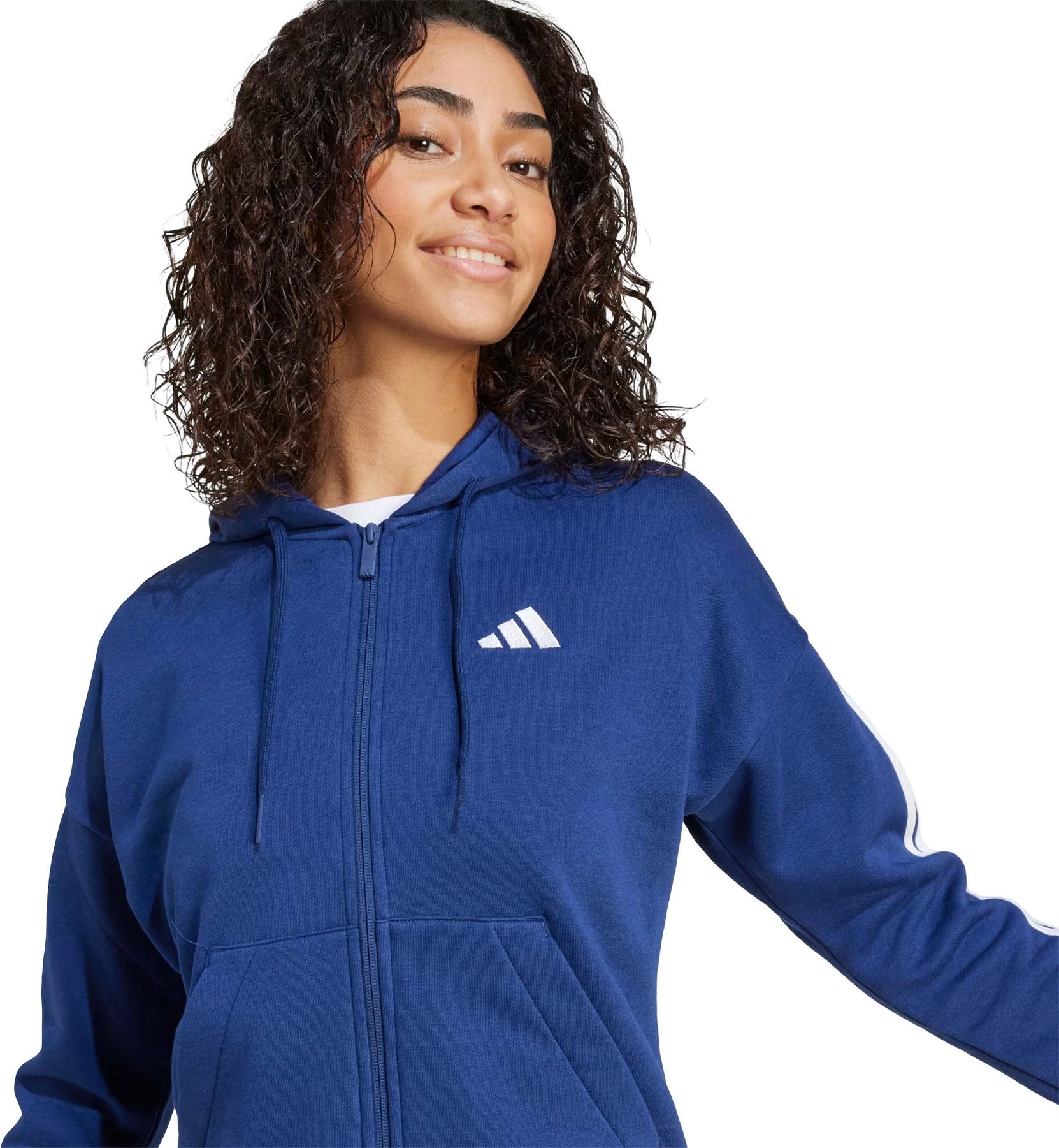 Product gallery image number 3 for product Chandail à capuchon en molleton à glissière pleine longueur à 3 bandes Essentials - Femme