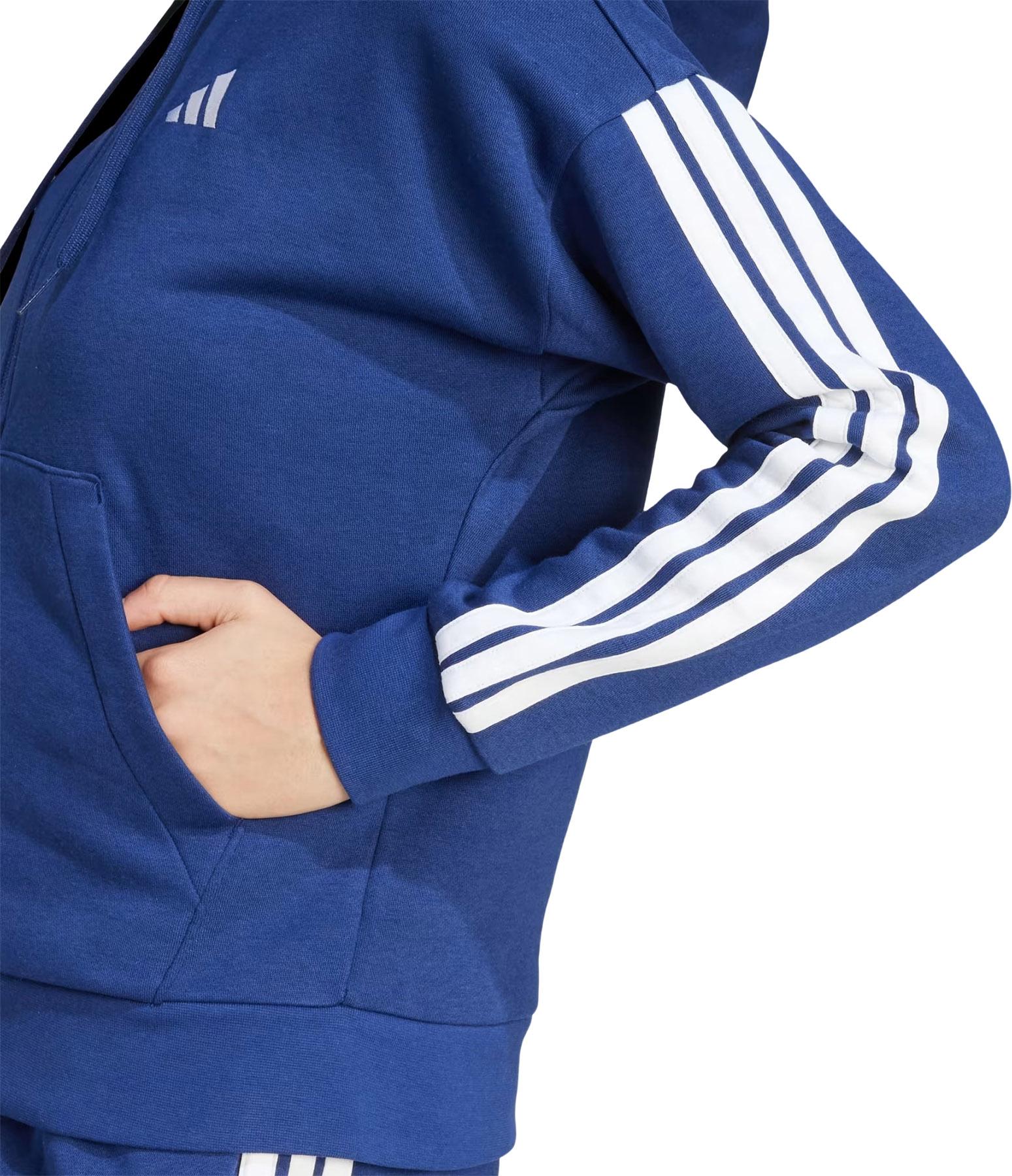 Product gallery image number 5 for product Chandail à capuchon en molleton à glissière pleine longueur à 3 bandes Essentials - Femme