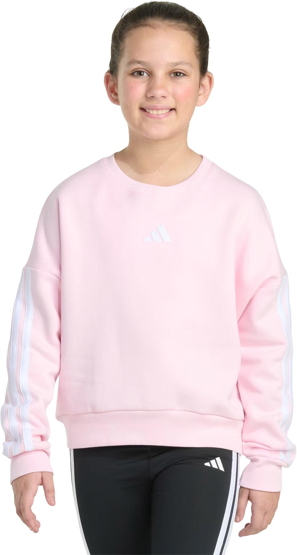 Product image for 3-Stripes Crew Neck Long Sleeve Fleece Pullover Sweatshirt - Girls