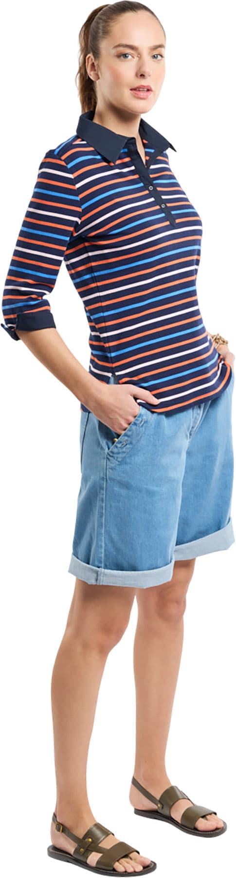 Numéro de l'image de la galerie de produits 2 pour le produit Polo rayé 4 couleurs en coton épais - Femme