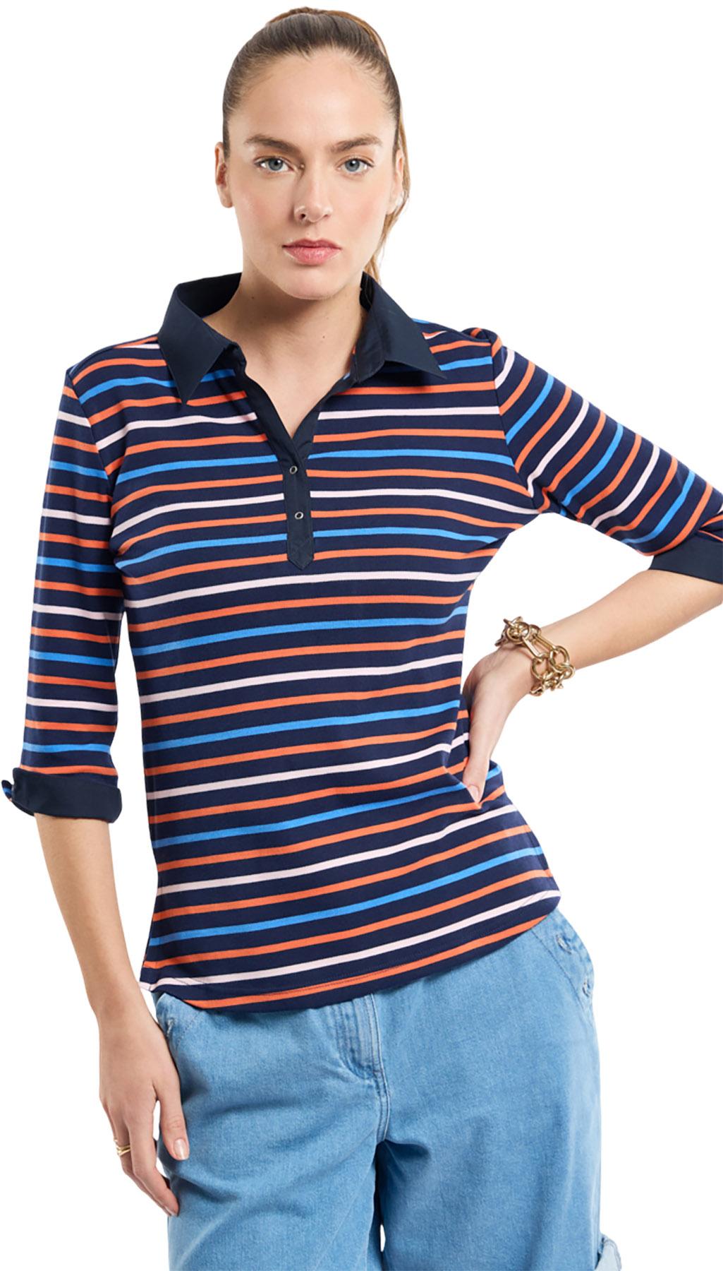 Image de produit pour Polo rayé 4 couleurs en coton épais - Femme