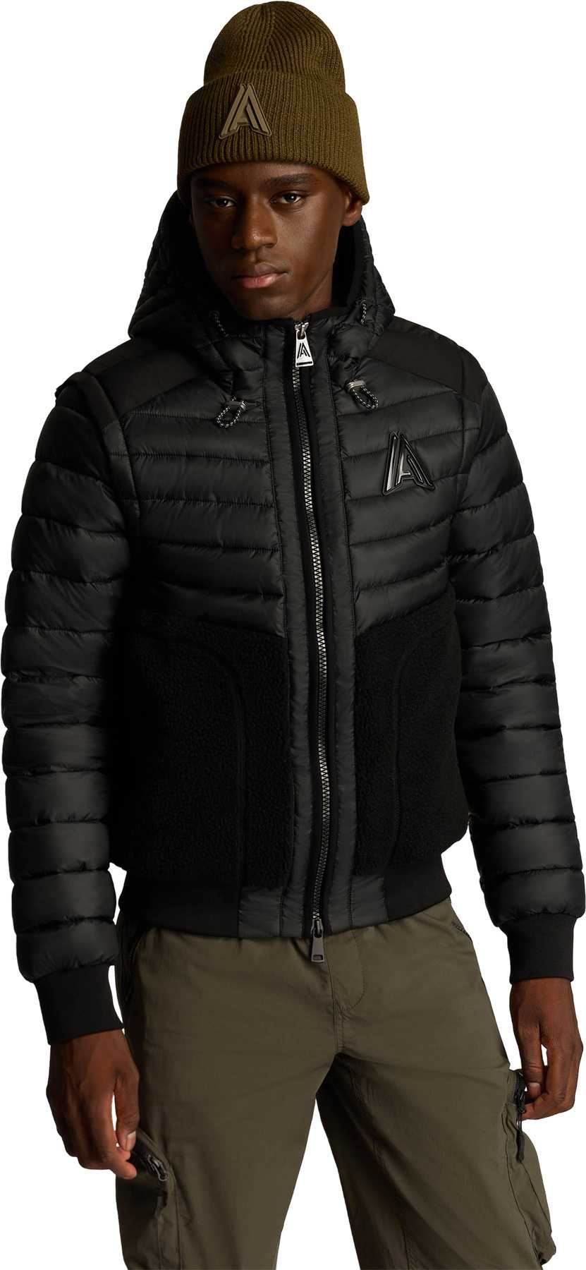 Image de produit pour Manteau matelassé léger en matériaux assortis 2-en-1 avec manches amovibles Kirkjufell - Homme