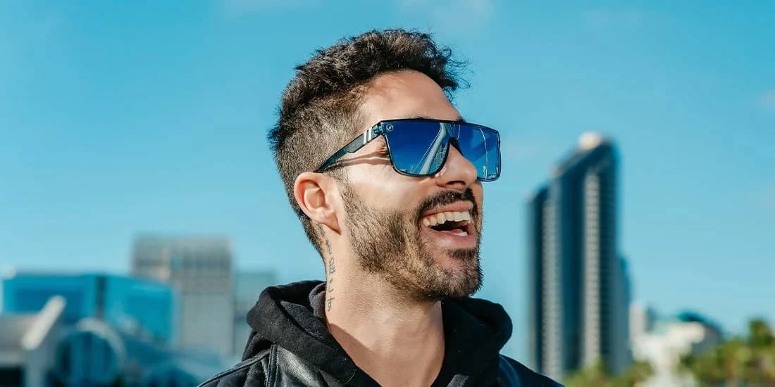 Product gallery image number 6 for product SciFi Deep Blue Sunglasses - Gloss Crystal Blue - Smoke Mirror Polarized Lens - Unisex