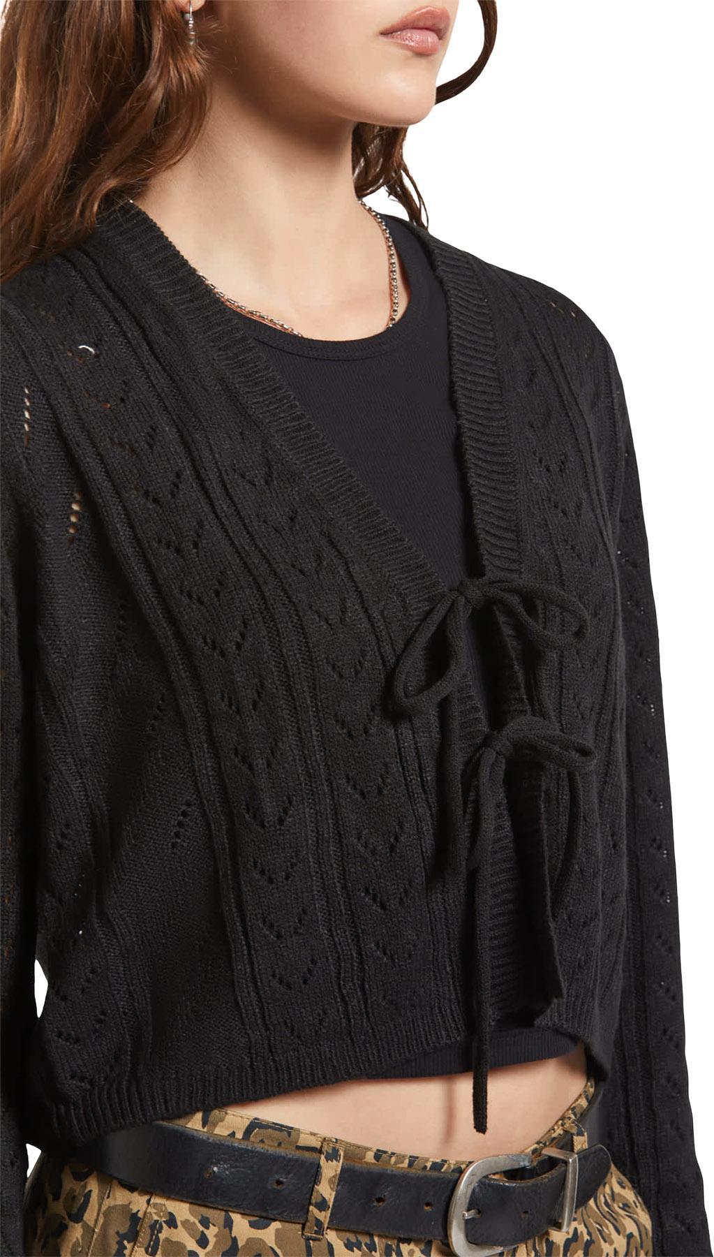 Product gallery image number 3 for product Cropped Pointelle Tie Cardigan - Women's