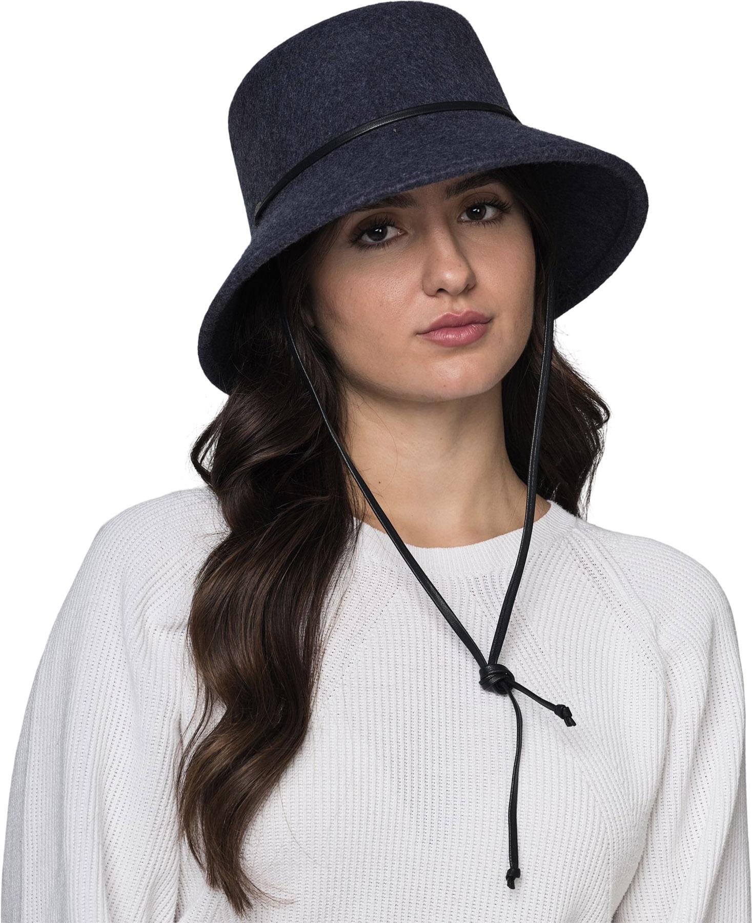 Product gallery image number 2 for product BREN CS - LARGE BUCKET HAT WITH THIN LEATHER CHIN STRAP - Women's