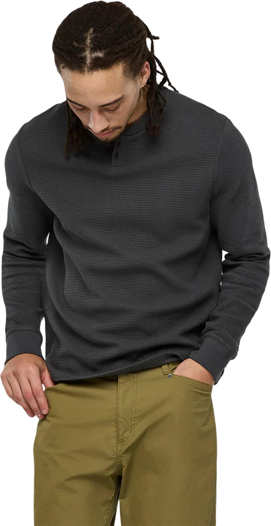 Product gallery image number 4 for product Chandail à col boutonné à manches longues en tricot gaufré Atajo - Homme