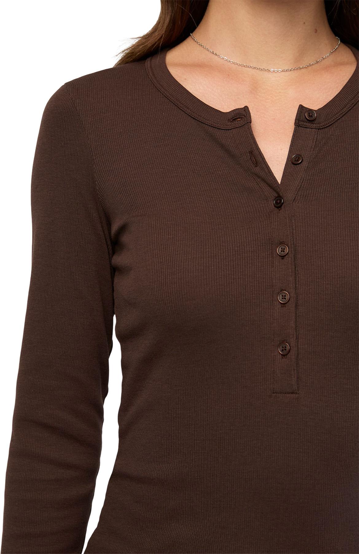 Product gallery image number 3 for product Ribbed Pima Long Sleeve Henley Top - Women's