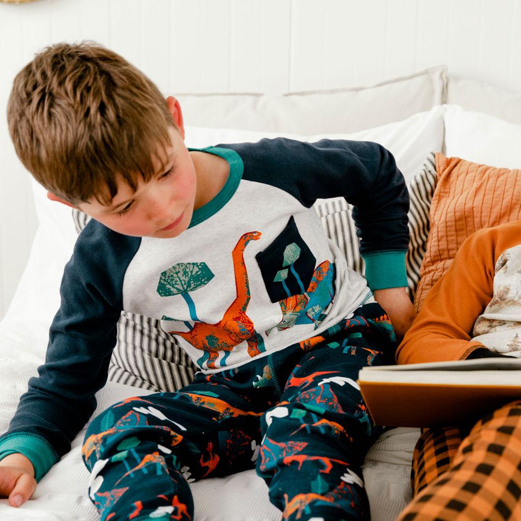 Product gallery image number 2 for product Organic Cotton Dinosaur Print Two Piece Pajama Set - Little Boy