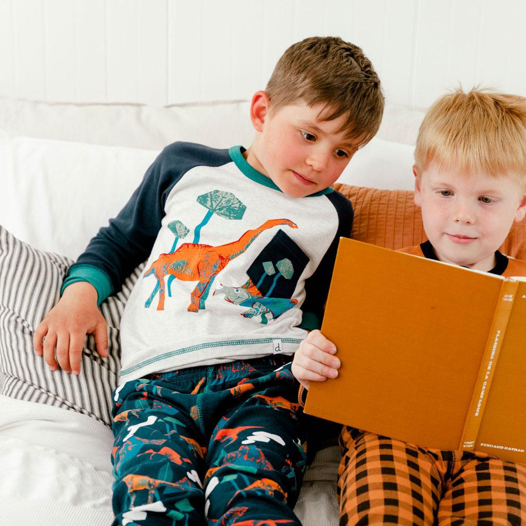 Product gallery image number 4 for product Organic Cotton Dinosaur Print Two Piece Pajama Set - Little Boy