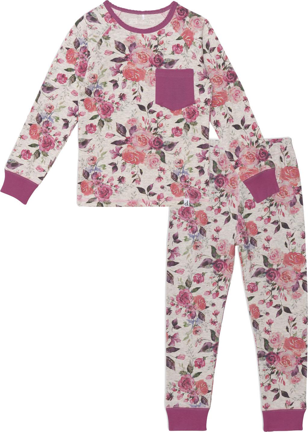 Product gallery image number 1 for product Organic Cotton Roses Printed Two Piece Pajama Set - Big Girl
