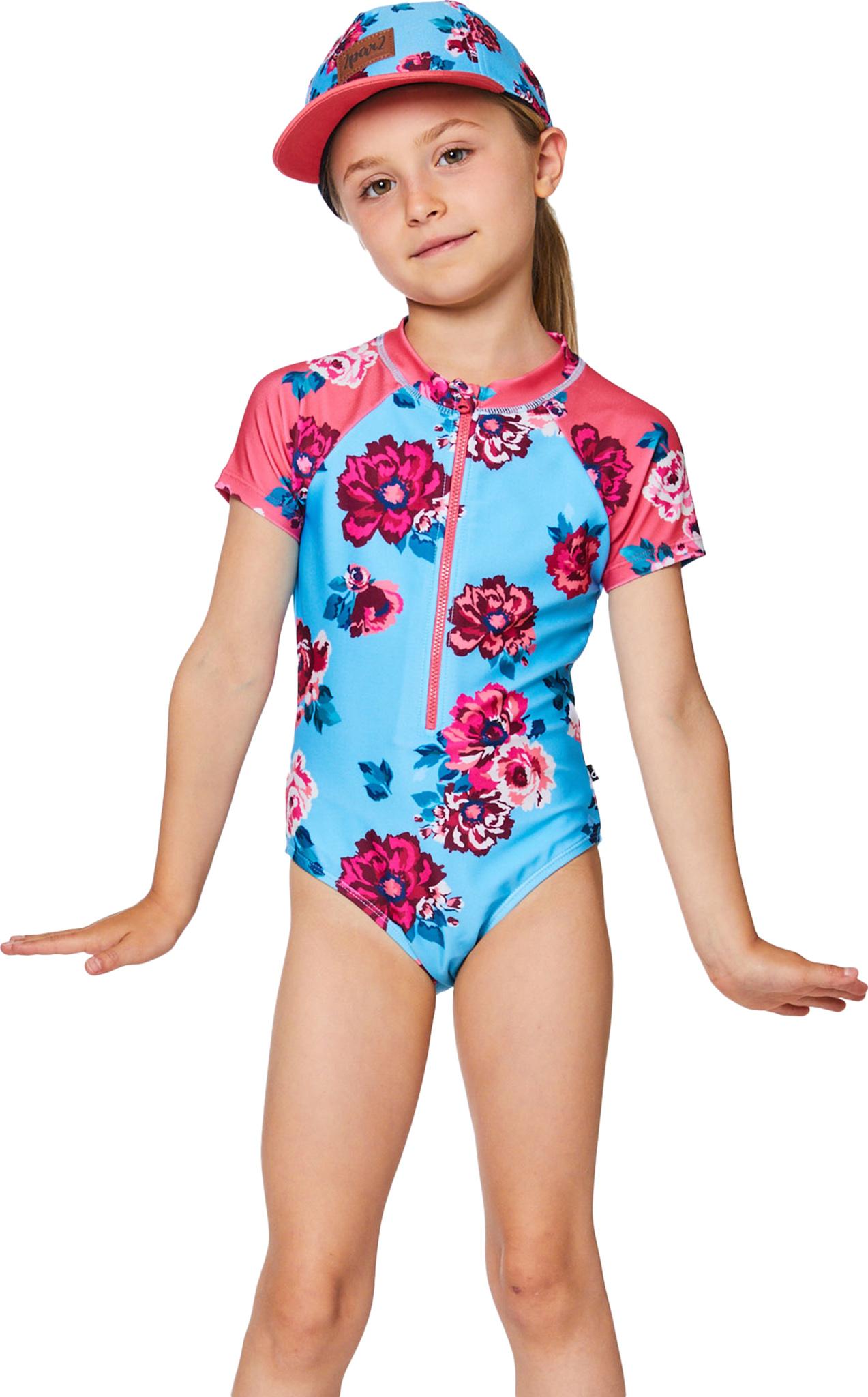 Product gallery image number 3 for product Printed Flowers Short Sleeve One Piece Rashguard - Big Girls