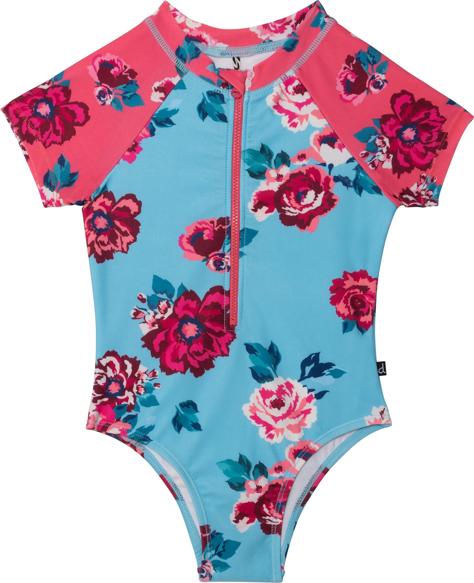 Product gallery image number 1 for product Printed Flowers Short Sleeve One Piece Rashguard - Big Girls