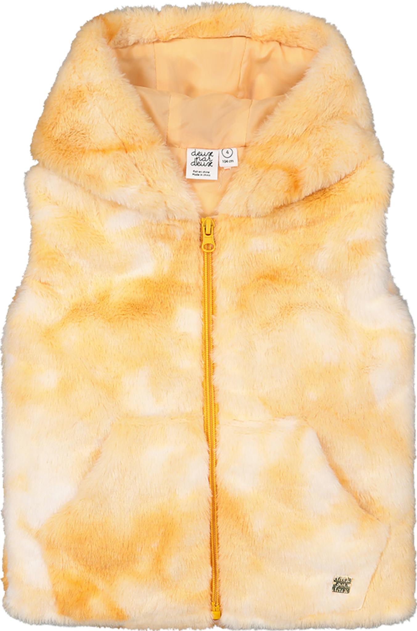 Product gallery image number 1 for product Yellow Tie Dye Hooded Faux Fur Vest - Little Girls
