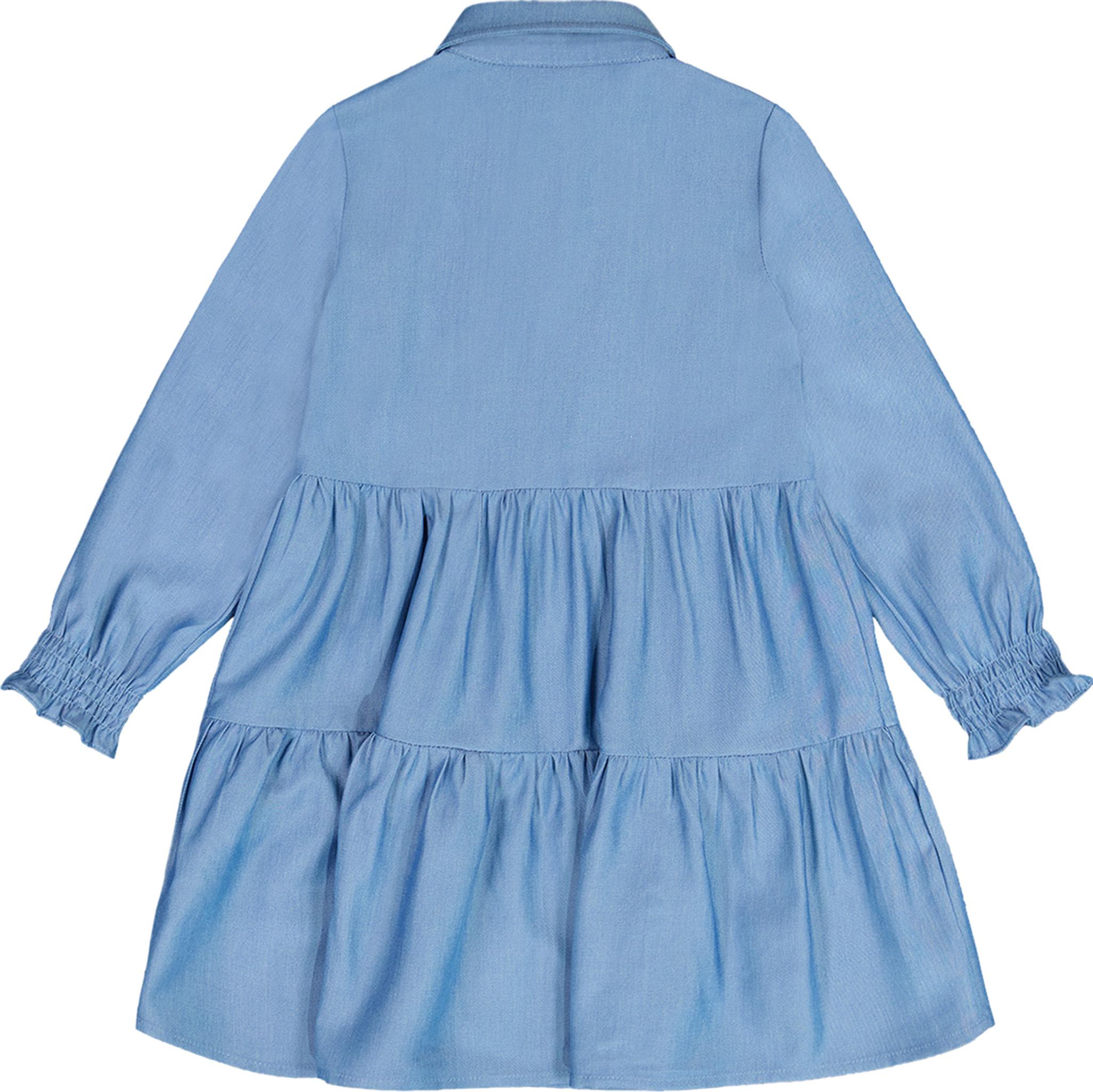 Product gallery image number 2 for product Blue Denim Long Sleeve Chambray Peasant Dress - Big Girls