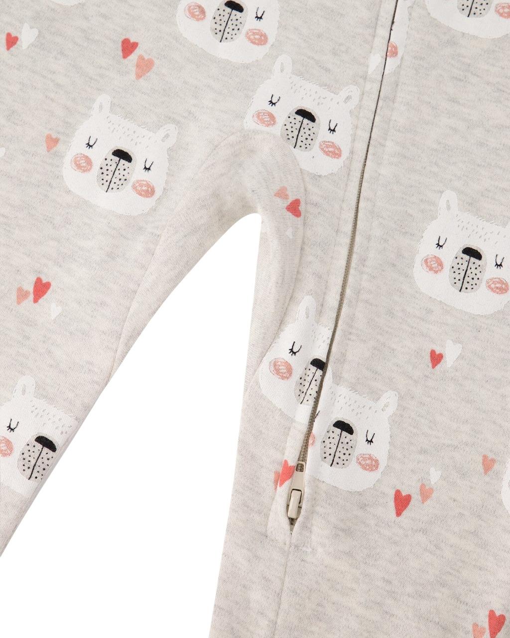 Product gallery image number 4 for product Organic Cotton Printed Bears One Piece Long Sleeve Pajama - Big Girls