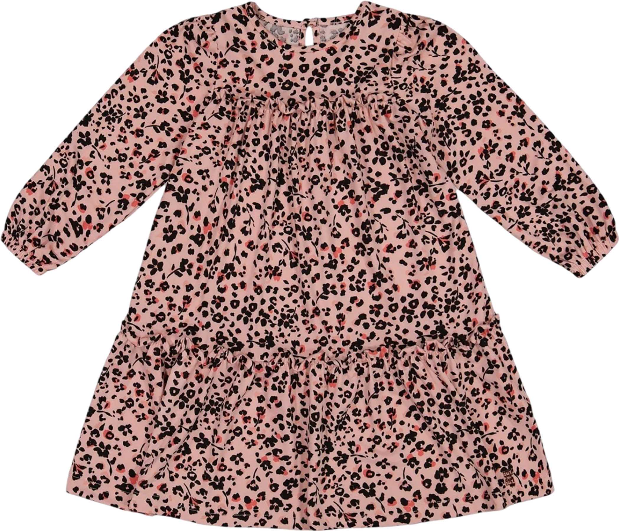 Product image for Printed Leopard Flowers Long Sleeve Dress with Frills - Big Girl