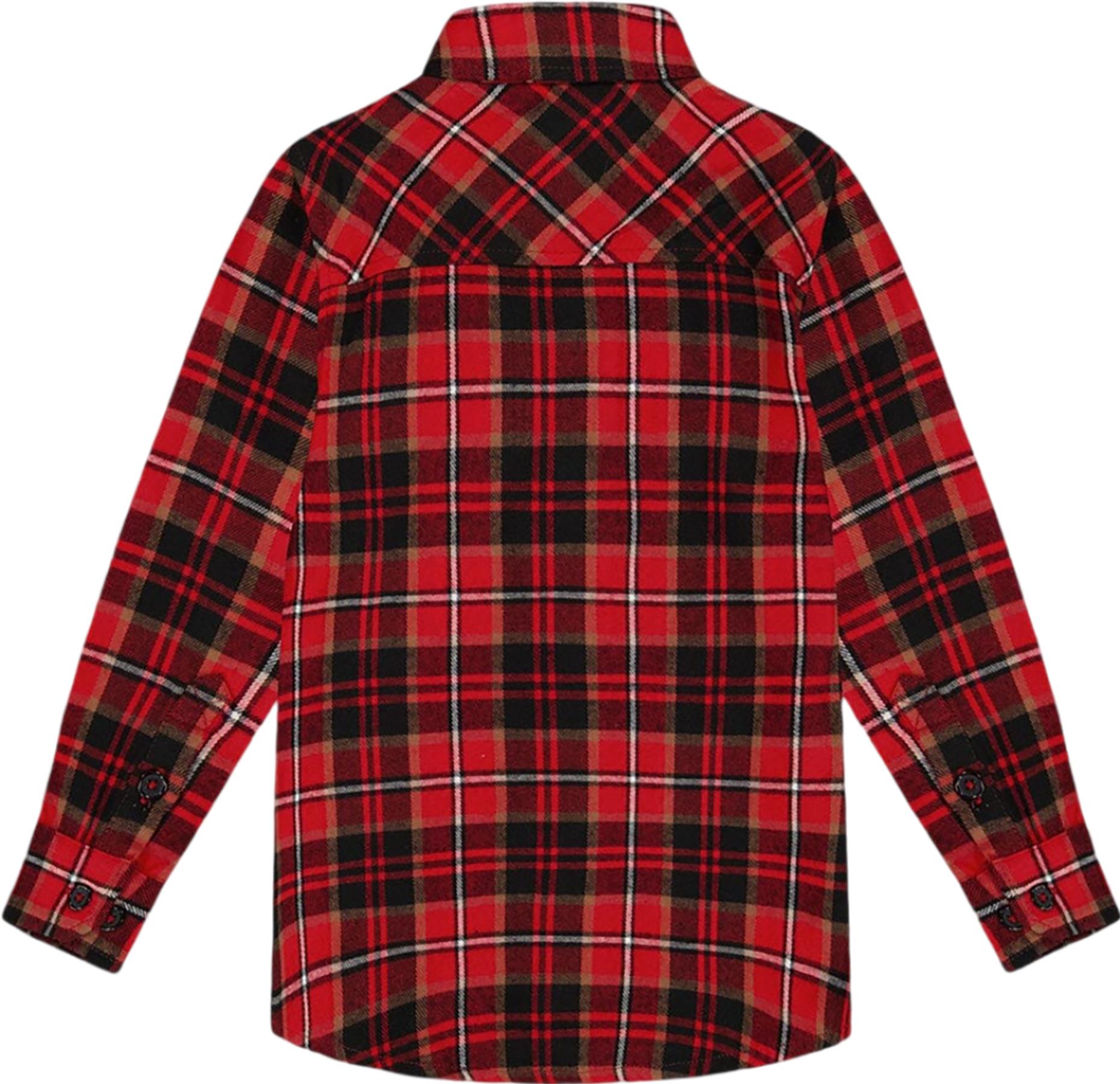 Product gallery image number 4 for product Plaid Black and Red Long Sleeve Button Down Flannel Shirt - Big Kids