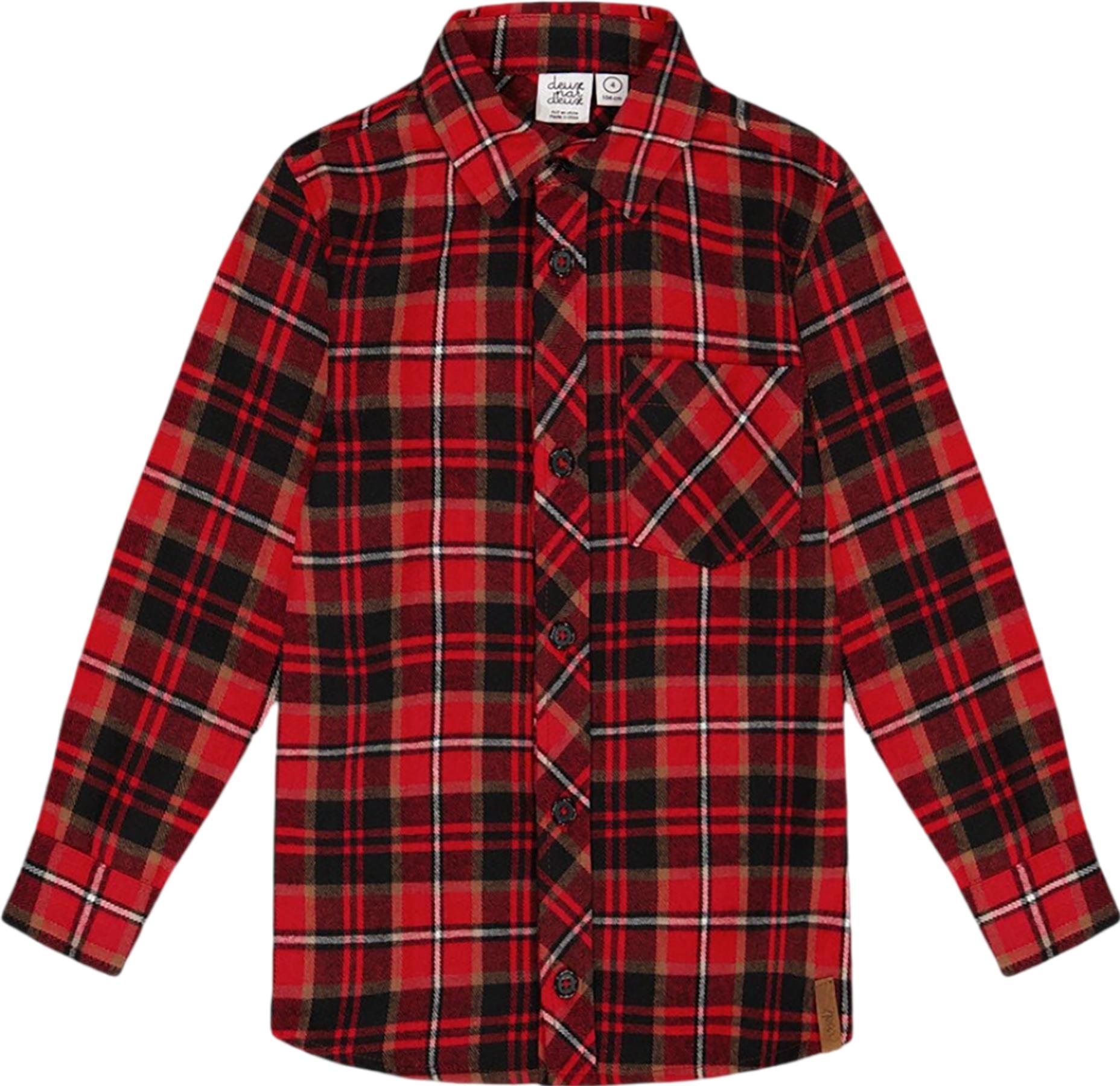 Product gallery image number 1 for product Plaid Black and Red Long Sleeve Button Down Flannel Shirt - Big Kids