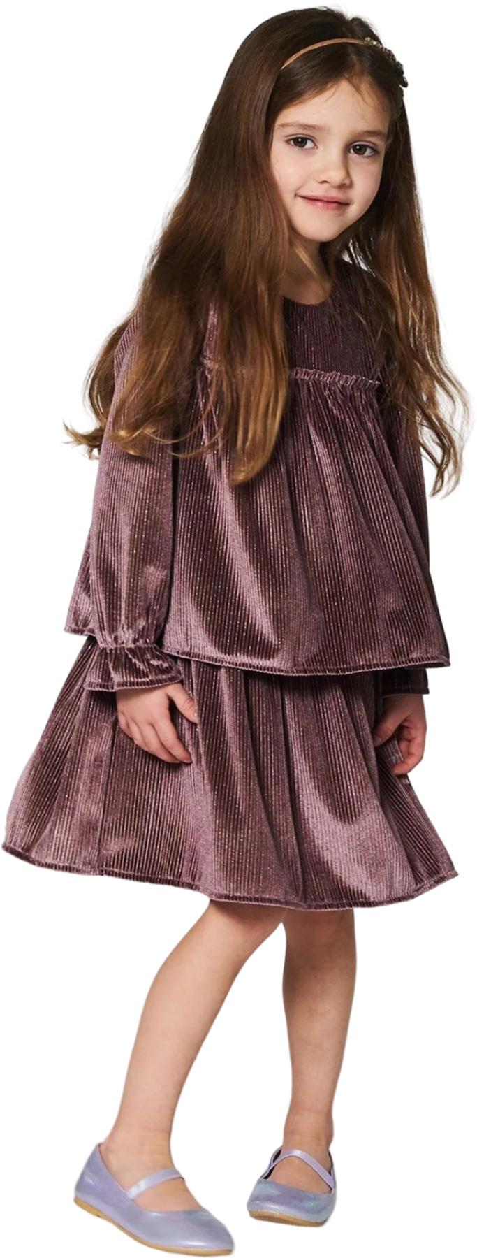 Product gallery image number 3 for product Long Sleeve Metallic Dress with Frills - Little Girl