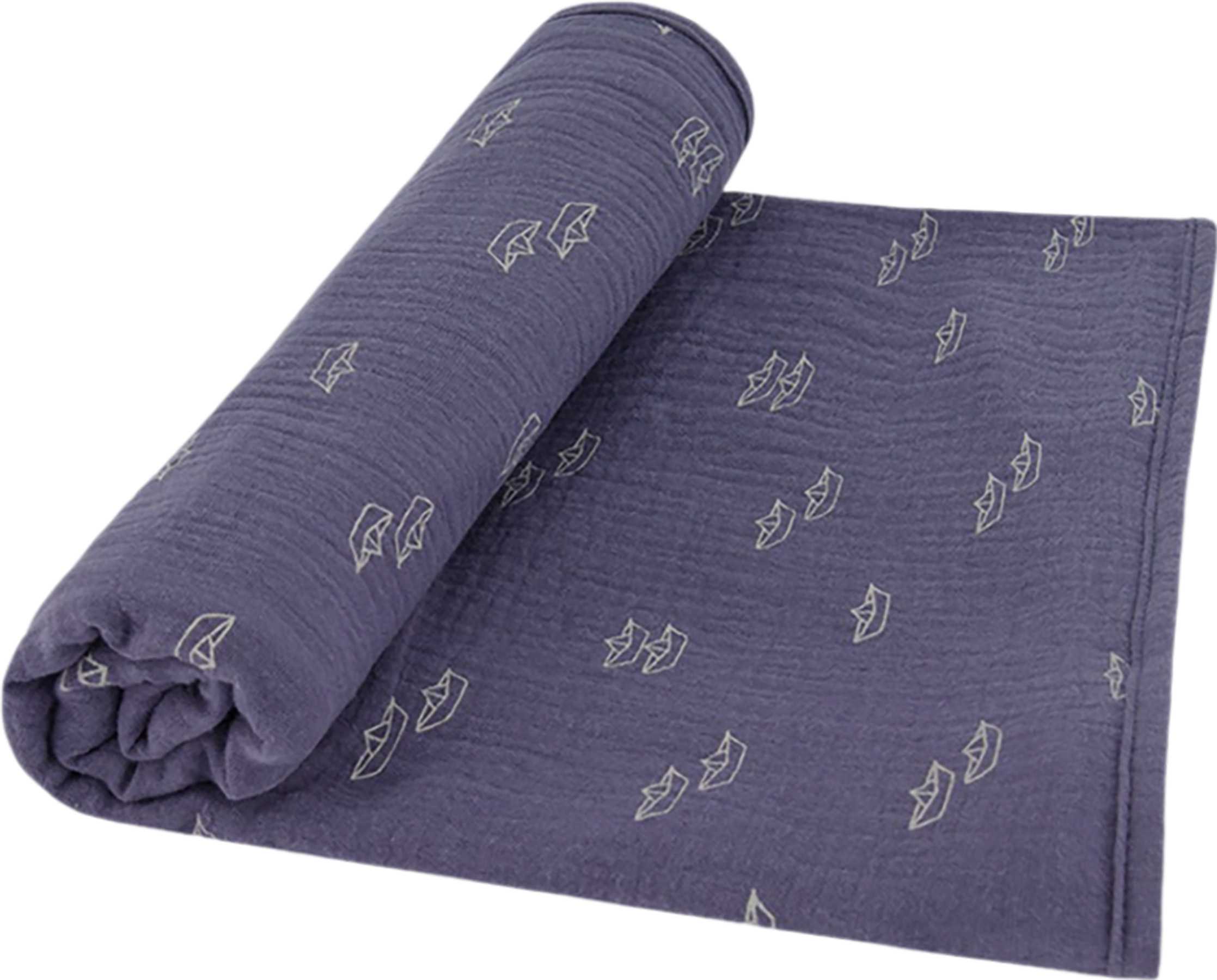 Product image for Navy Blue Paper Boats Printed Muslin Blanket - Boy