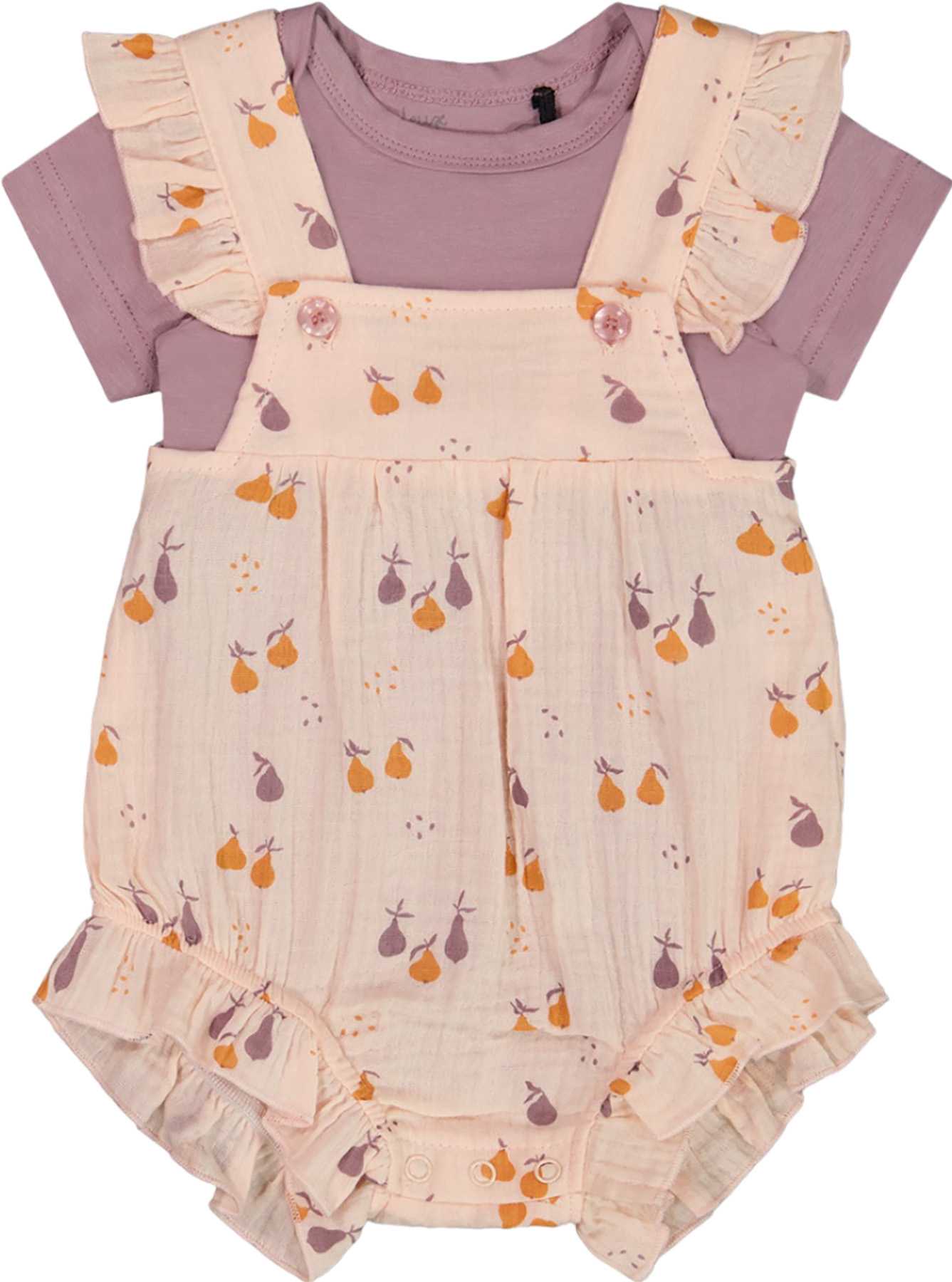 Product image for Printed Muslin Shortall and Organic Cotton Onesie Set - Baby Girl