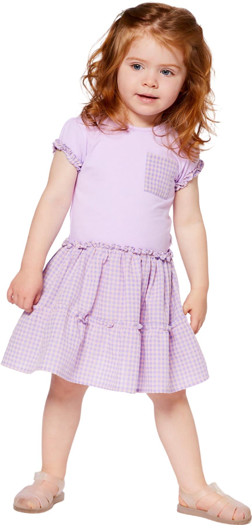 Product gallery image number 3 for product Bi-Material Dress with Ruffle Gingham Skirt - Little Girl