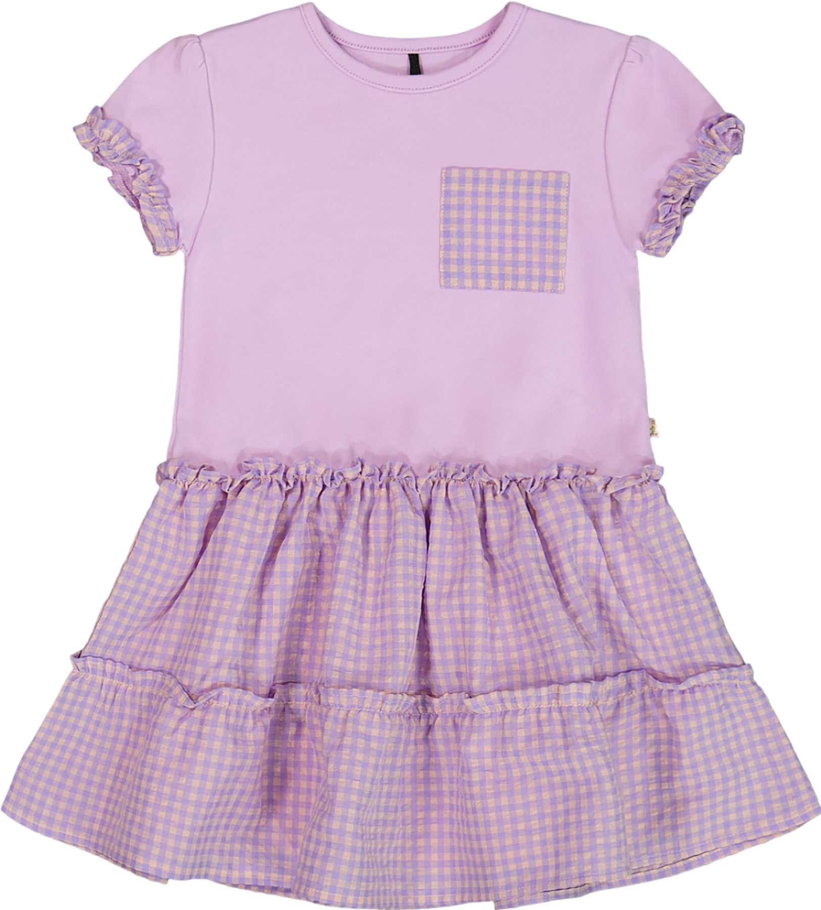 Product image for Bi-Material Dress with Ruffle Gingham Skirt - Little Girl