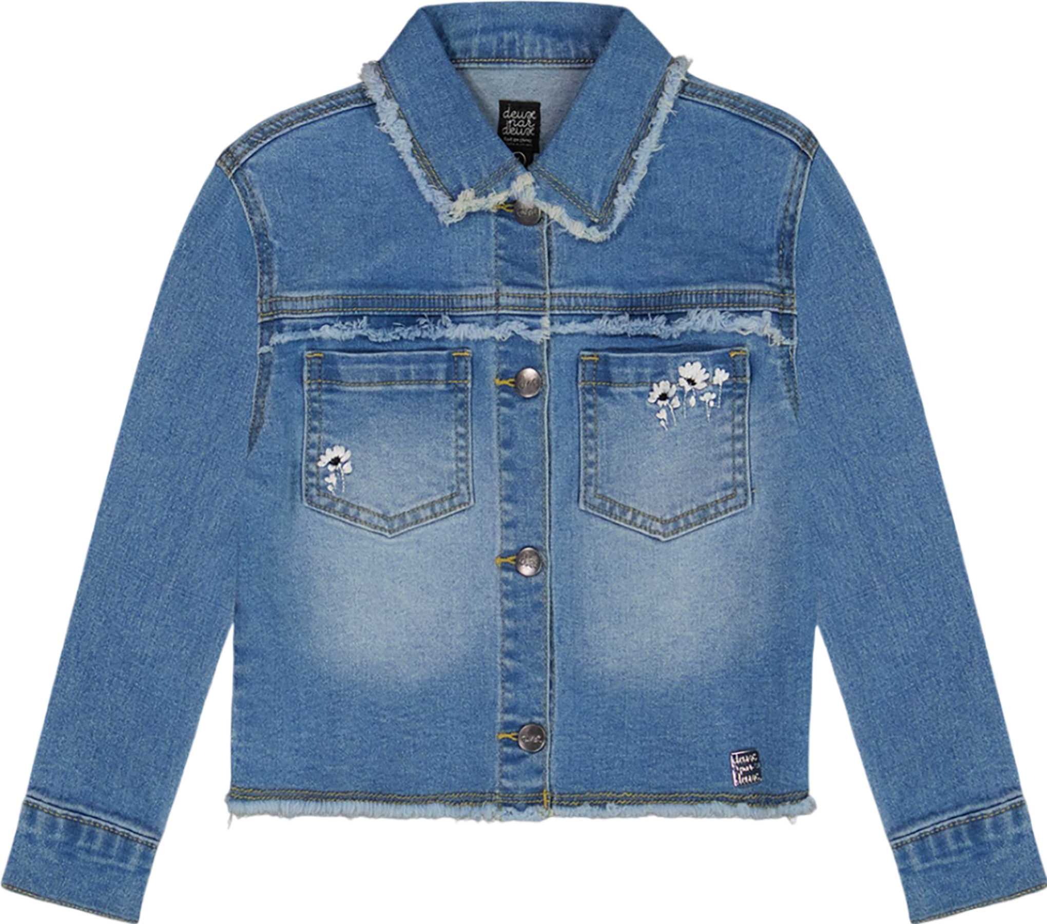 Image de produit pour Manteau en denim effiloché avec broderie - Petite fille 