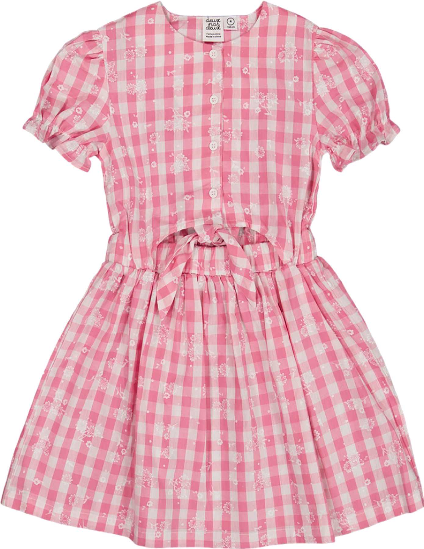 Product image for Puff Sleeve Vichy Dress with Waist Tie - Little Girl