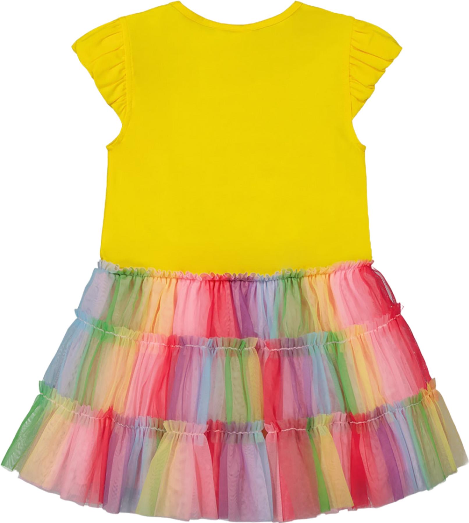 Product gallery image number 2 for product Short Sleeve Dress with Multicolored Ruffle Tulle Skirt - Little Girl

