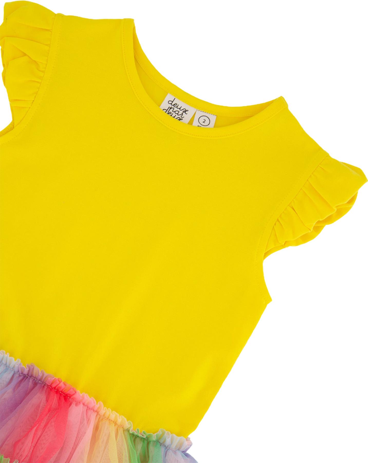 Product gallery image number 3 for product Short Sleeve Dress with Multicolored Ruffle Tulle Skirt - Little Girl
