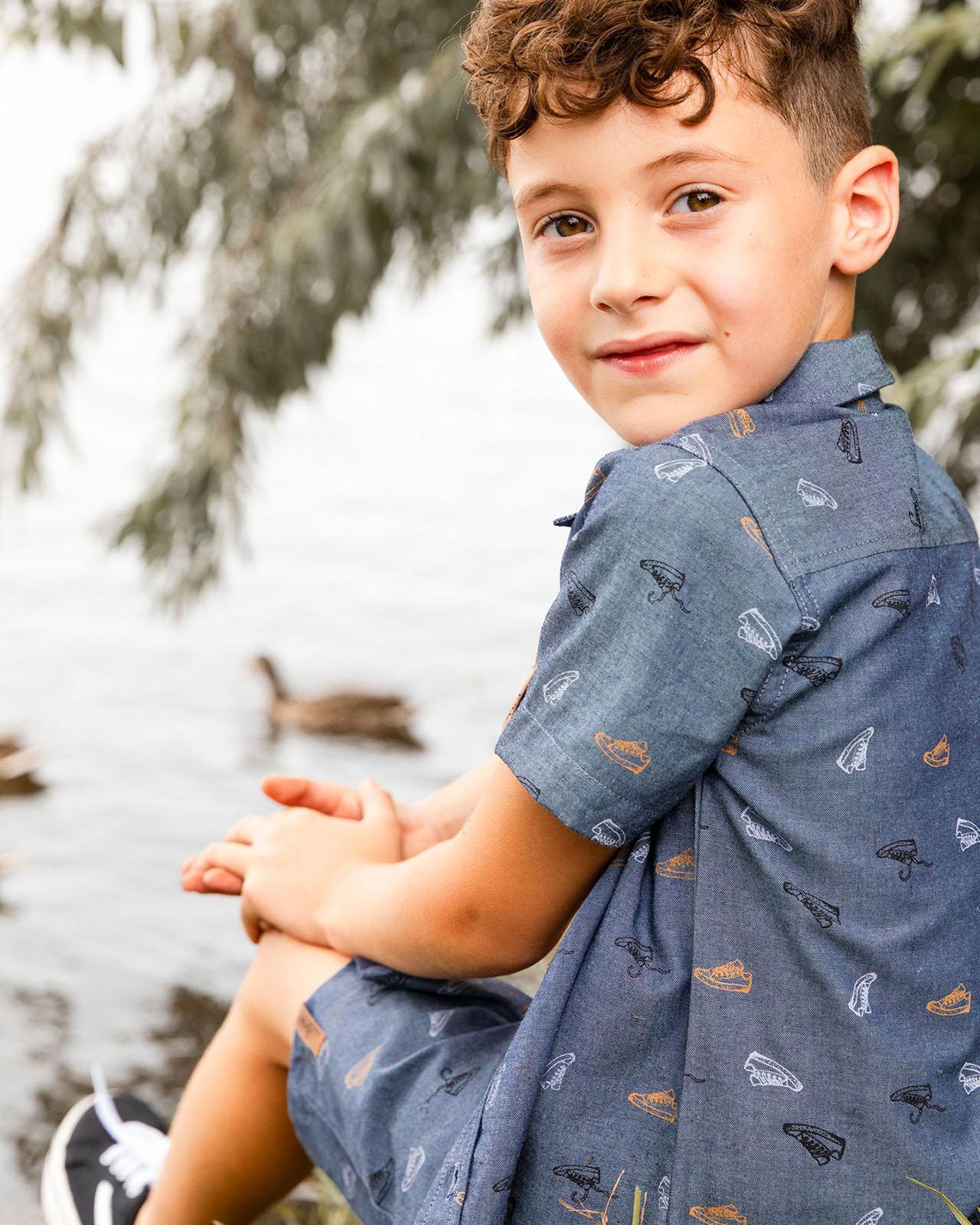 Product gallery image number 5 for product Printed Chambray Shorts - Little Boy