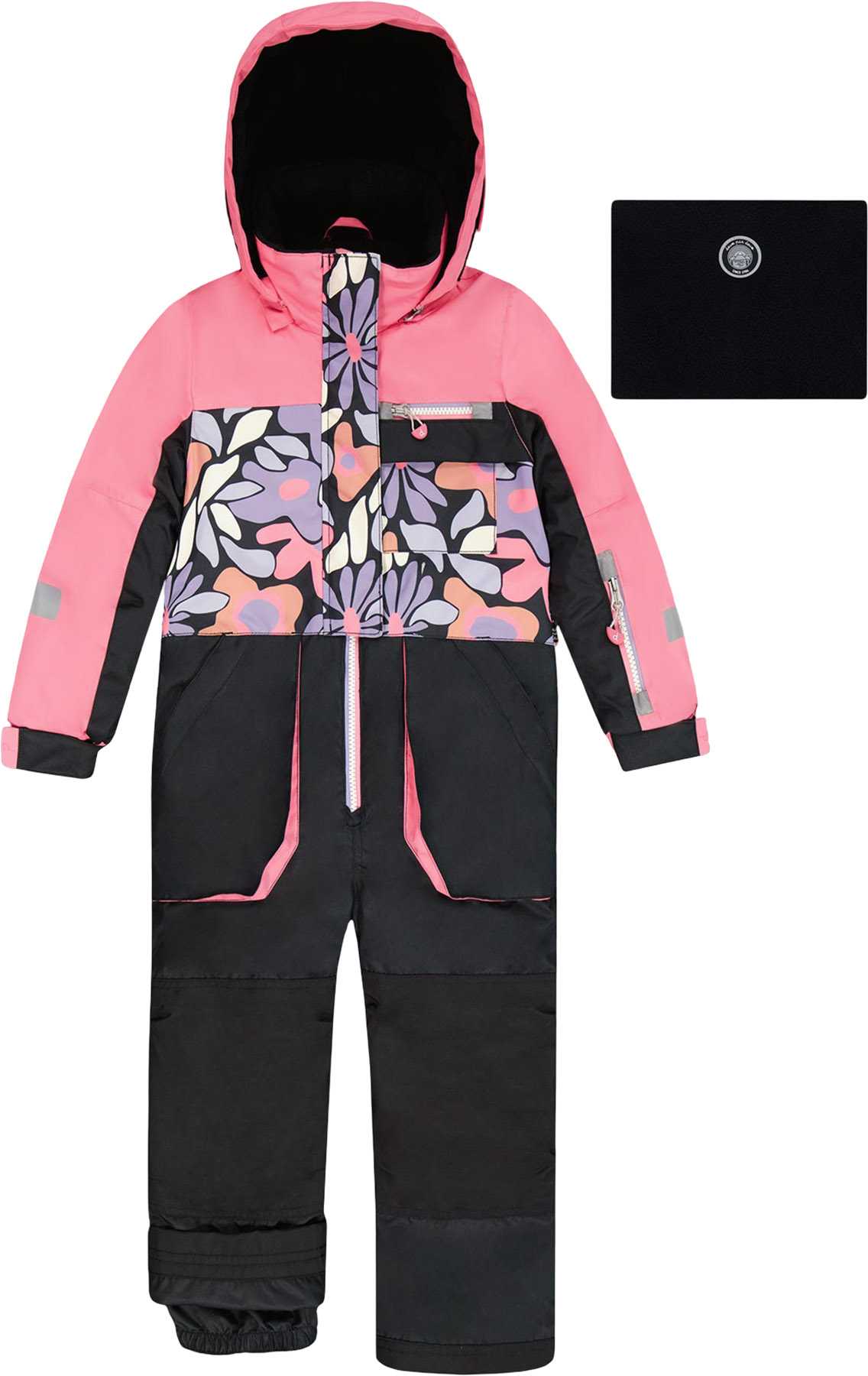 Product image for Black Retro Flower Print Play One-Piece Snowsuit - Little Girl