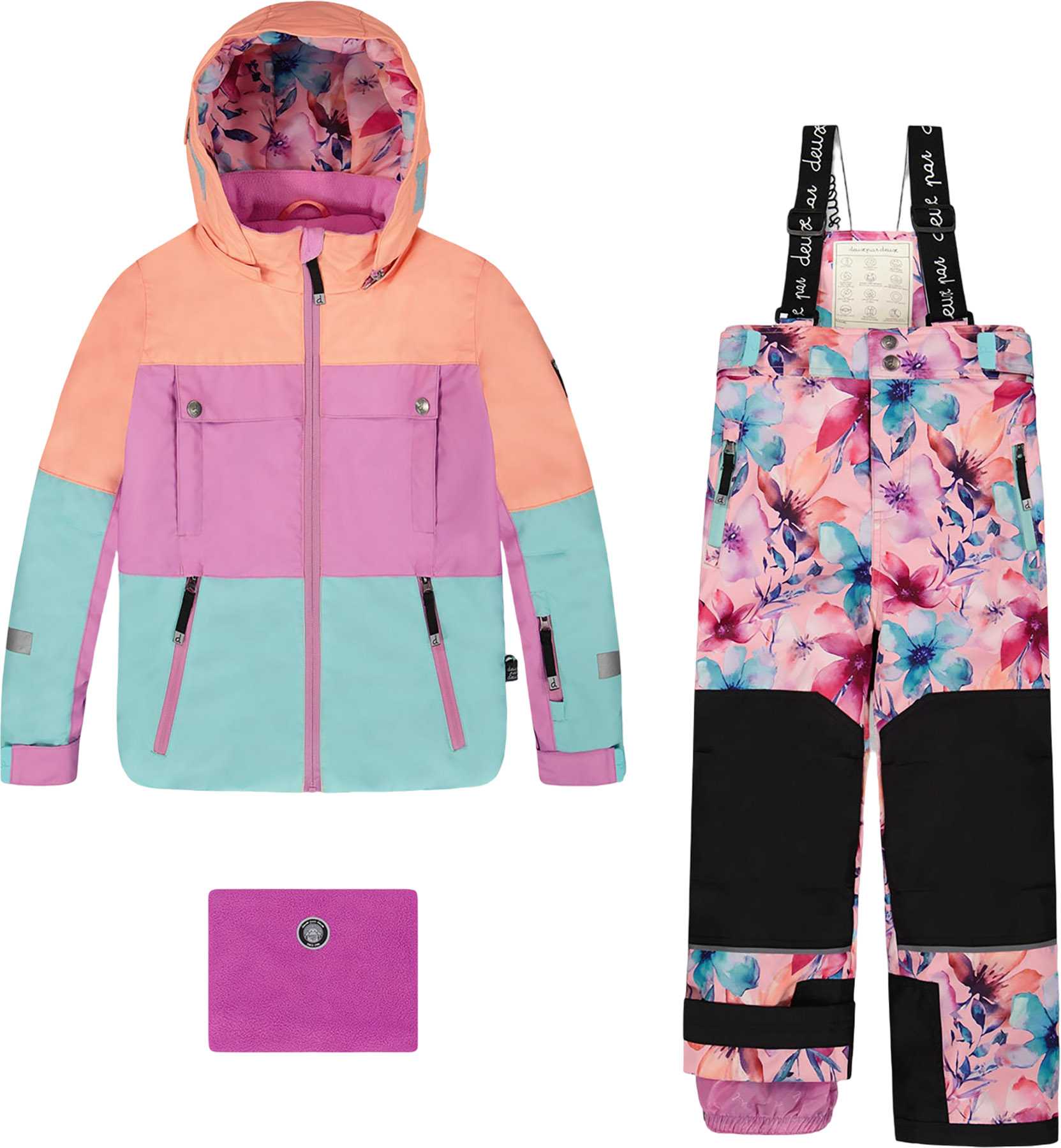 Product image for Black Retro Flower Teknik Two-Piece Snowsuit - Little Girl