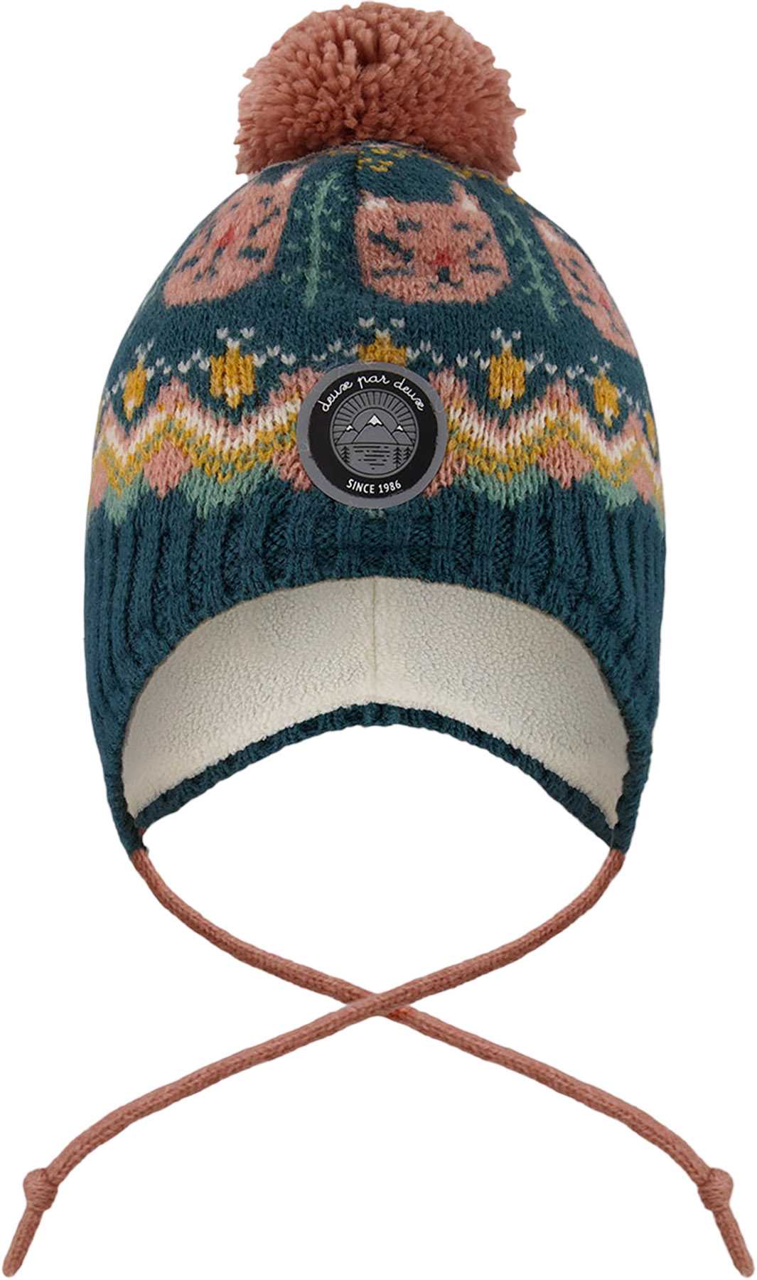 Product image for Green-Pink Lined Peruvian Knit Pompom Hat - Little Girl