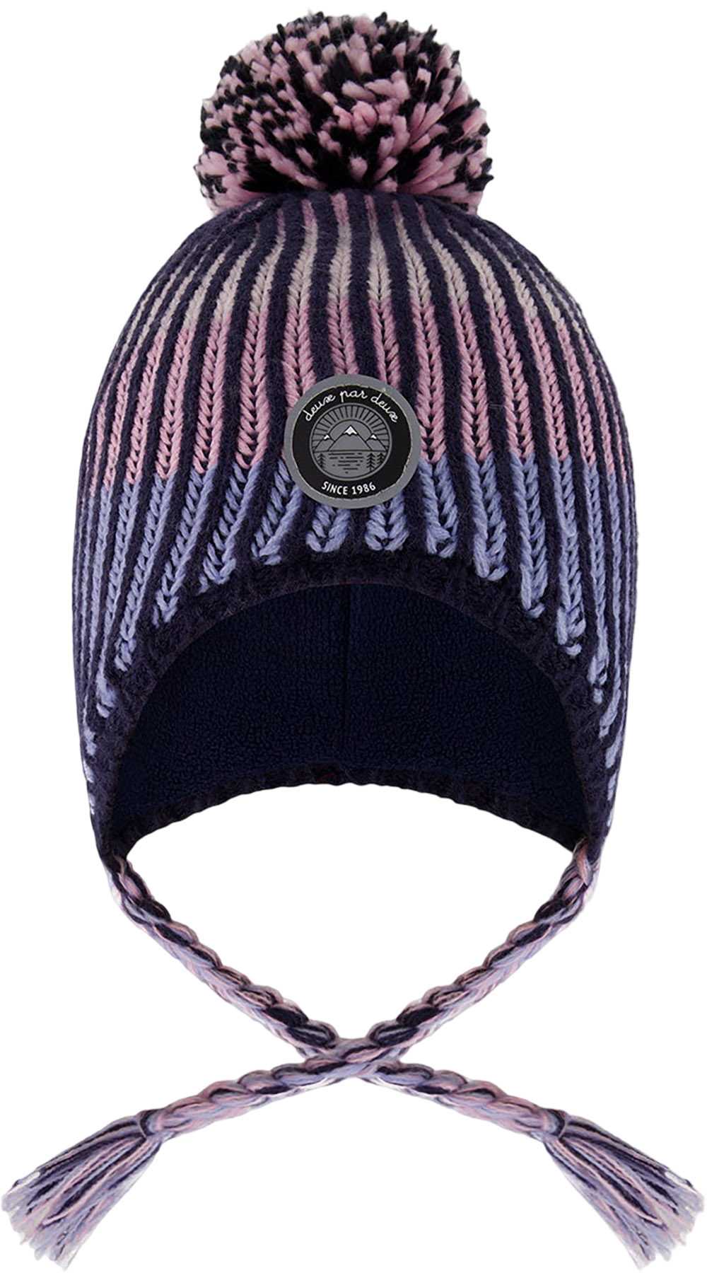 Product image for Black-Purple Lined Peruvian Knit Pompom Hat - Little Girl
