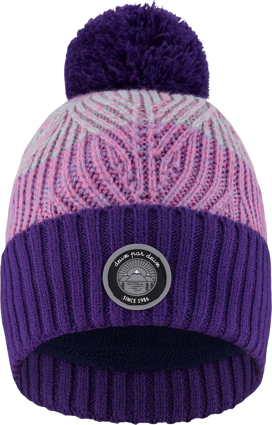 Product image for Purple-Pink Lined Knit Pompom Hat - Little Girl