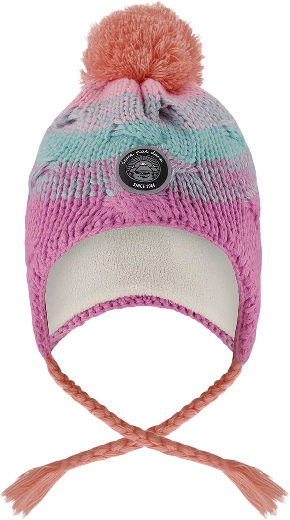 Product image for Pink-Orange-Turquoise Lined Peruvian Knit Pompom Hat - Baby Girl