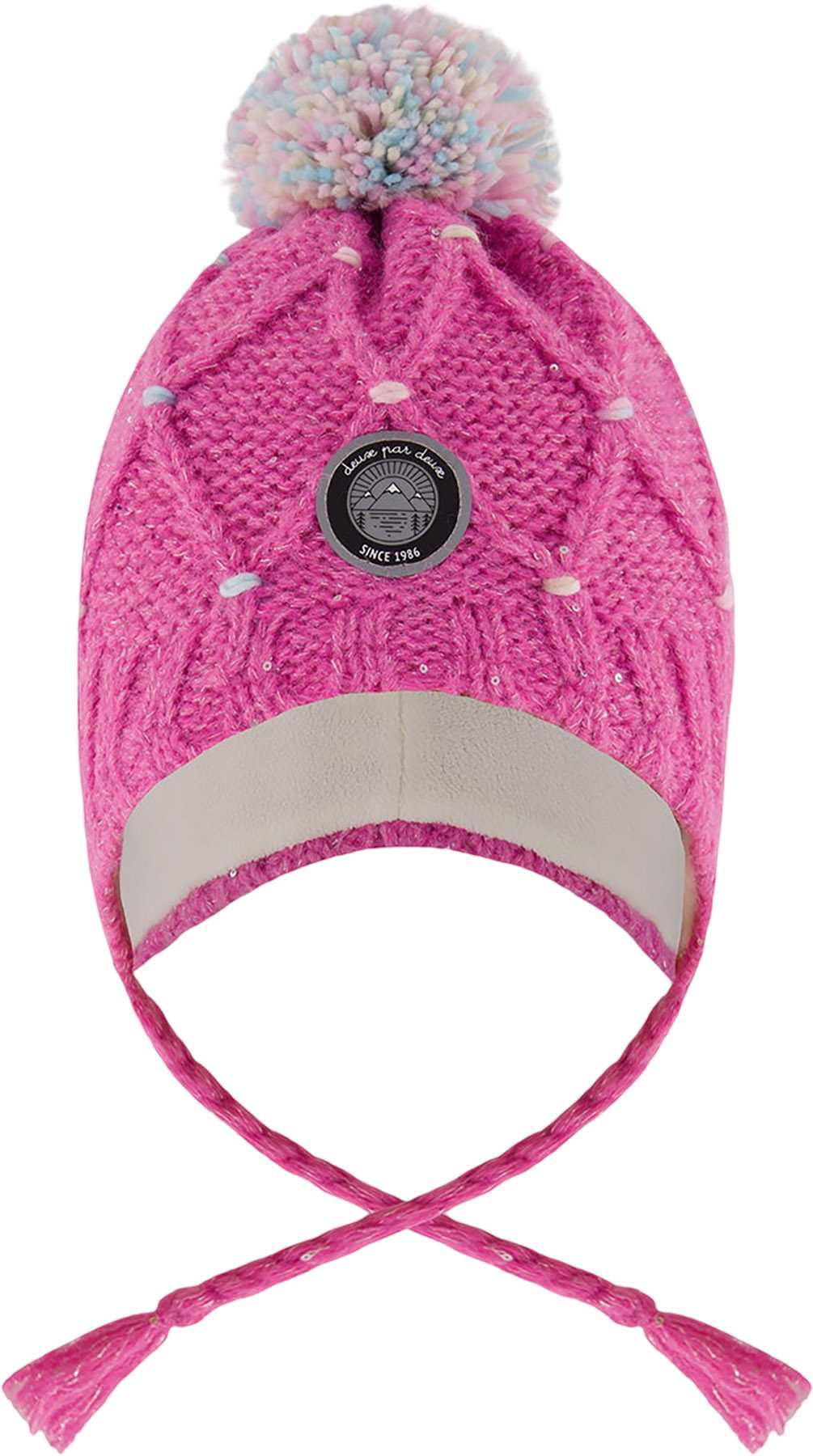 Product image for Pink-Multicolor Lined Peruvian Knit Hat with Pompom - Little Girl