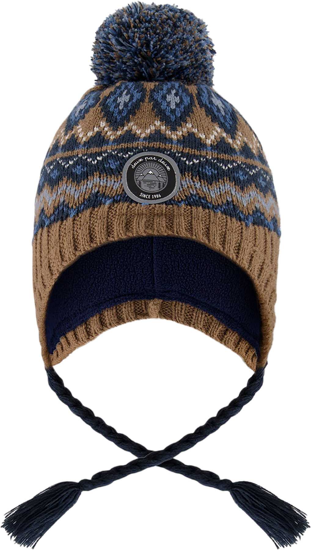 Product image for Taupe-Navy Lined Peruvian Knit Pompom Hat - Little Boy
