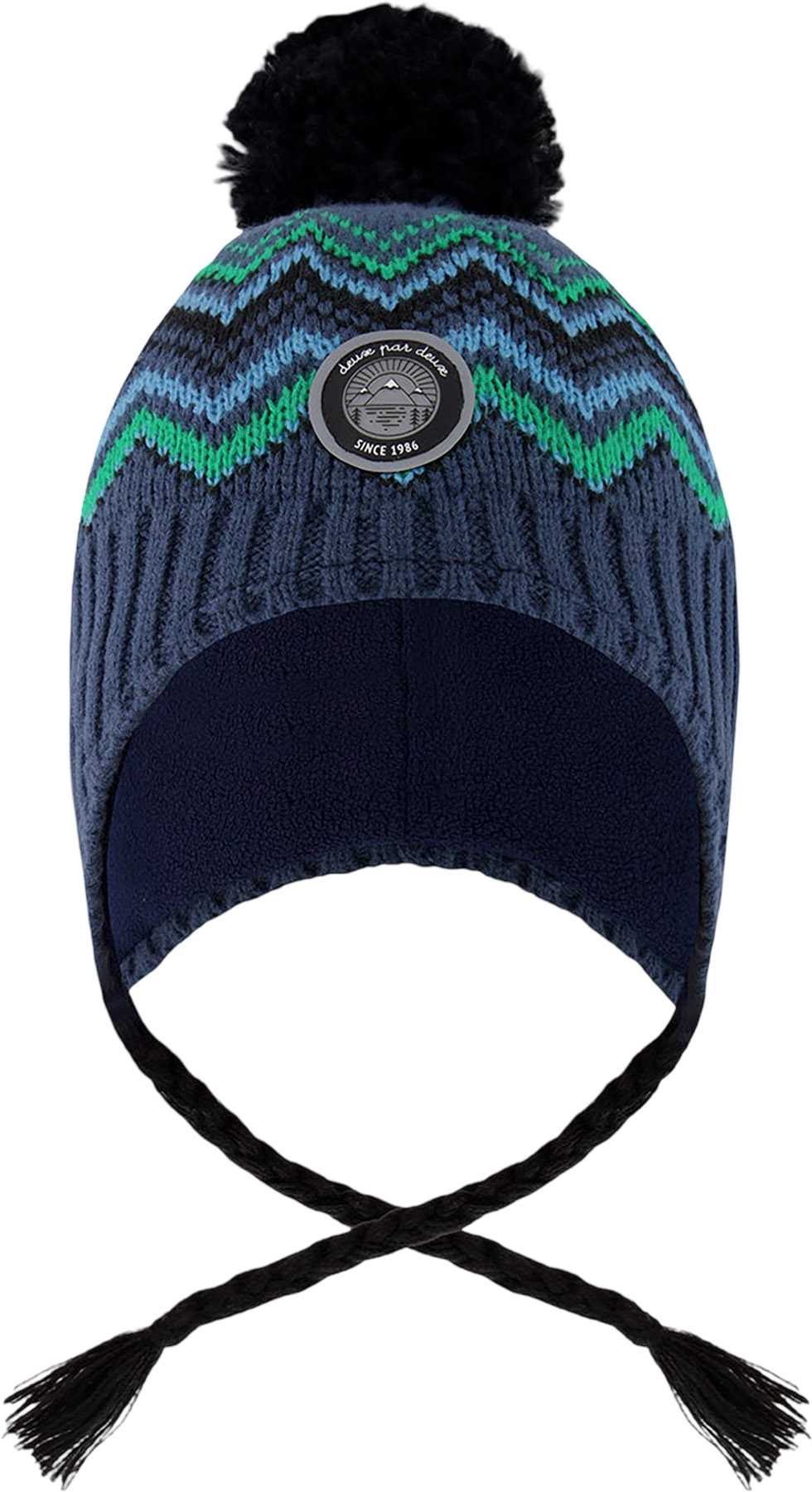 Product image for Blue-Green Lined Peruvian Knit Pompom Hat - Little Boy