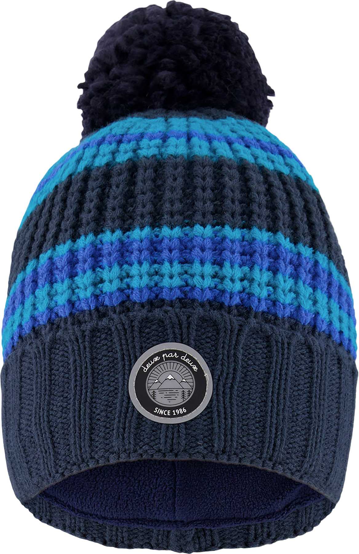 Product image for Black-Blue Lined Knit Winter Hat with Pompom - Little Boy