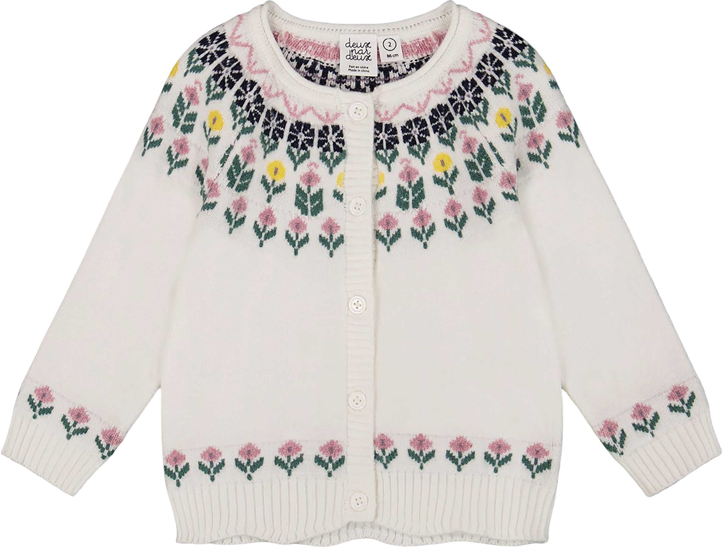Product image for Jacquard Knit Cardigan with Floral Pattern - Little Girl
